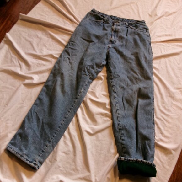 LADIES VTG FLEECE LINED WRANGLER BARN JEANS GREEN FLEECE LINED VTG RELAXED 32X30 - Picture 1 of 7